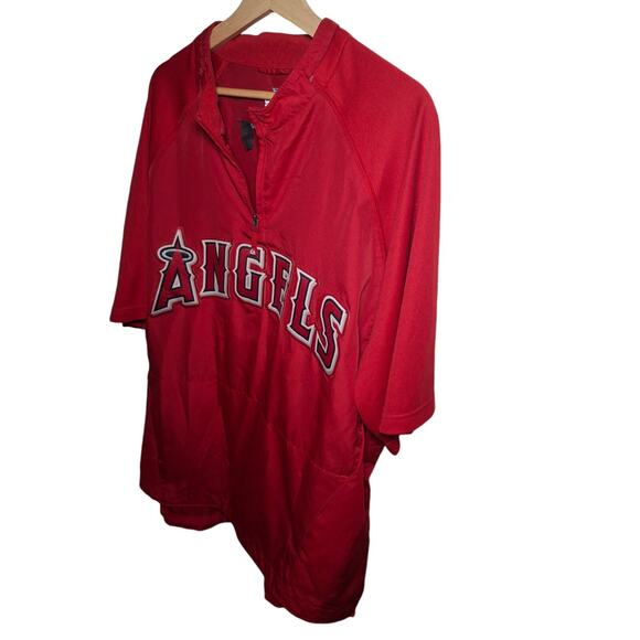 VTG Anaheim Angels Majestic Windbreaker Mens XL Red MLB Baseball 3/4 SLEEVE - Picture 2 of 13